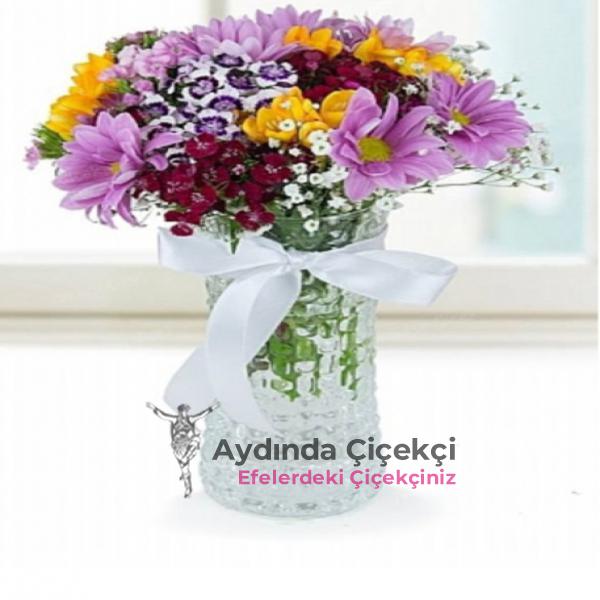  Aydın Çiçek Siparişi silindir camda  papatyalar